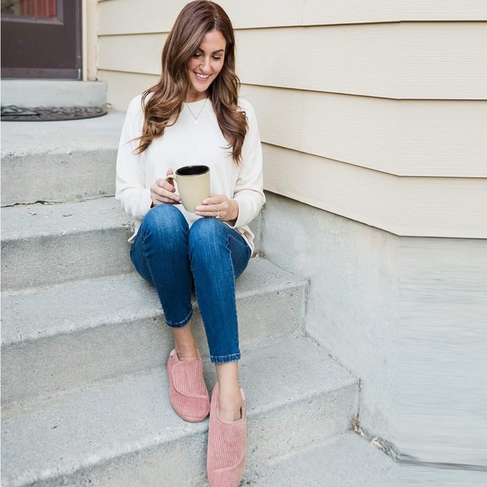 Sz 10 US LongBay diabetic women slip on adjustable strap slippers Pink